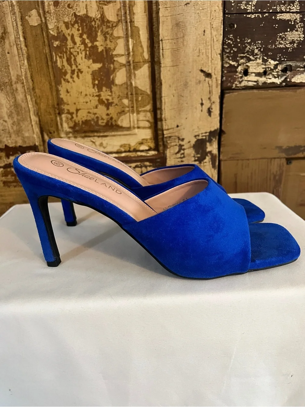 Cobalt Blue Mule Heels | Square Toe | Stiletto Pumps | Size 8.5 - Picture 2 of 4